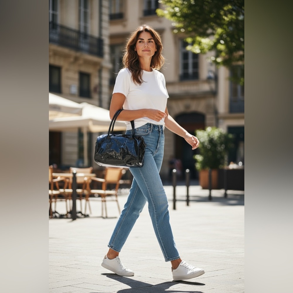 ( Boutique) Elegant Black Patent Leather Handbag